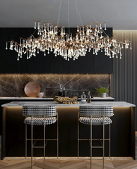 Brushed Brass Teardrop Crystal Cascading Chandelier