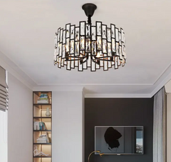 Modern Rectangular Crystal Chandelier with Dark Bronze Frame