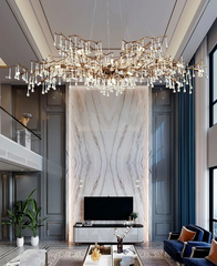 Brushed Brass Teardrop Crystal Cascading Chandelier