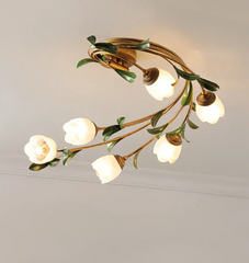 Gold Floral Semi-Flush Ceiling Light with Glass Shades