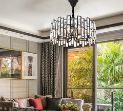 Modern Rectangular Crystal Chandelier with Dark Bronze Frame