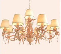 Pink Ribbon Bow Chandelier Light Fixture with Petal Accents