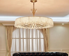 Gold Waterfall Chandelier with Draped Crystal Beaded Shade