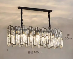 Modern Rectangular Crystal Chandelier with Dark Bronze Frame