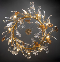 Gold Branch Crystal Leaf Chandelier with Amber Accents