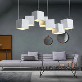 8-light cube pendant chandelier with painted metal body for dining room lighting