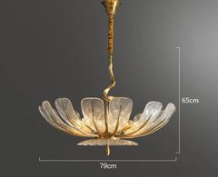 Gold Leaf Floral Chandelier with Clear Glass Petals