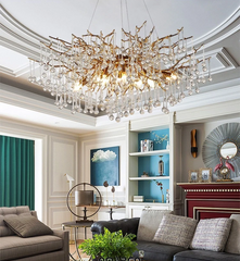 Brushed Brass Teardrop Crystal Cascading Chandelier