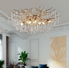 Brushed Brass Teardrop Crystal Cascading Chandelier