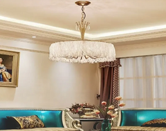 Gold Waterfall Chandelier with Draped Crystal Beaded Shade