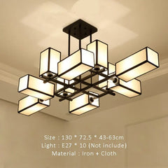 Black Geometric Fabric Shade Semi-Flush Ceiling Light