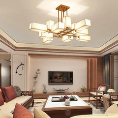 Black Geometric Fabric Shade Semi-Flush Ceiling Light