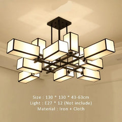 Black Geometric Fabric Shade Semi-Flush Ceiling Light
