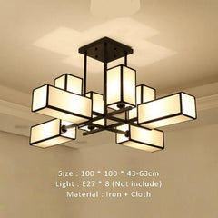 Black Geometric Fabric Shade Semi-Flush Ceiling Light