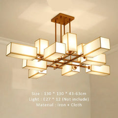 Black Geometric Fabric Shade Semi-Flush Ceiling Light