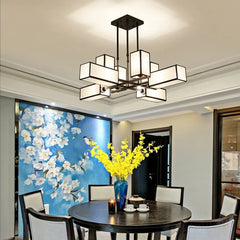 Black Geometric Fabric Shade Semi-Flush Ceiling Light