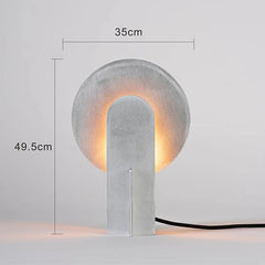 Modern table lamp with dimensions indicated on a light gray background