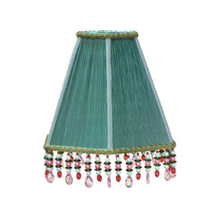 Green Pleated Fabric Empire Shade Lamp with Beaded Tassels