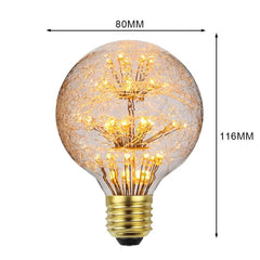 Decorative light bulb with dimensions labeled on a white background
