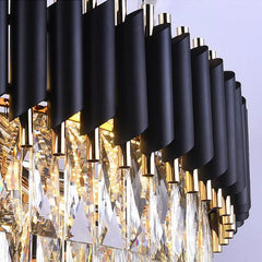 Tiered Crystal Chandelier with Black Accents and Gold Finish