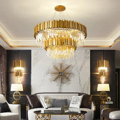 Tiered Crystal Chandelier with Black Accents and Gold Finish