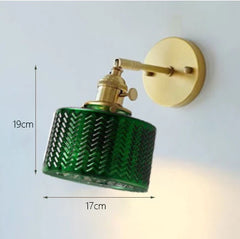 Green Fluted Glass Pendant Light with Polished Brass Accents