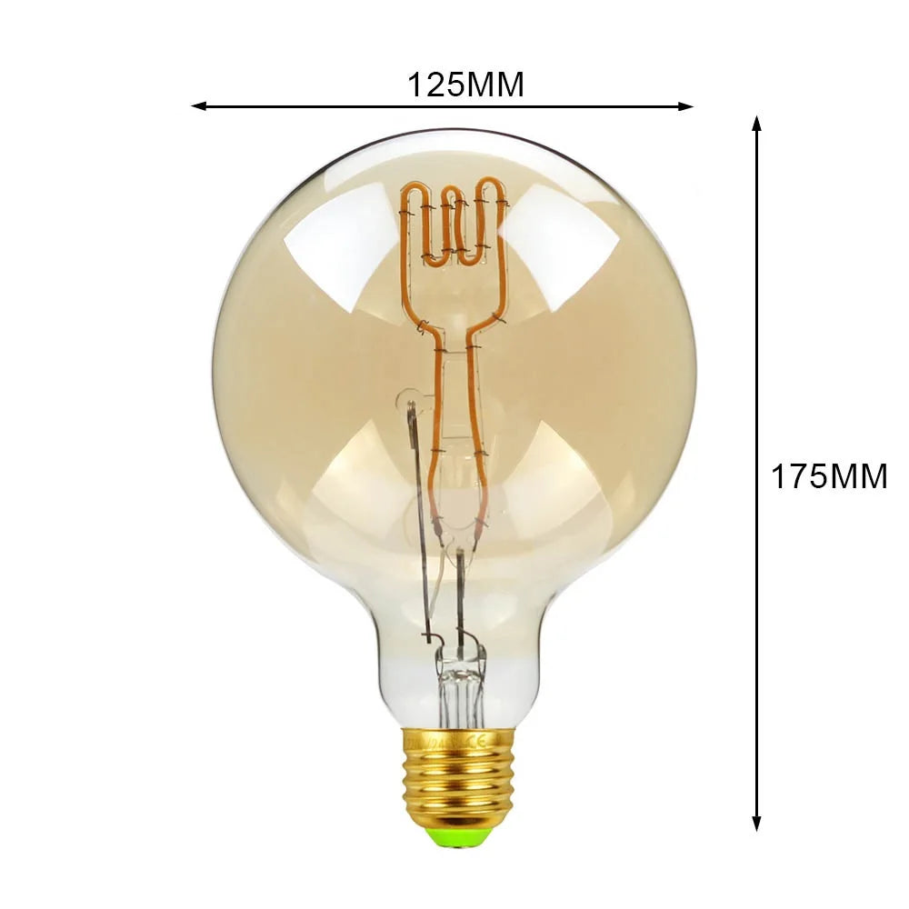 Vintage-style light bulb with dimensions labeled on a white background