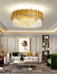 Tiered Crystal Chandelier with Black Accents and Gold Finish