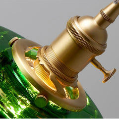 Green Fluted Glass Pendant Light with Polished Brass Accents
