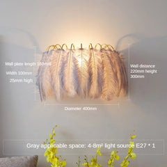 Gray Feather Wall Sconce Modern Art Deco Sconce Light