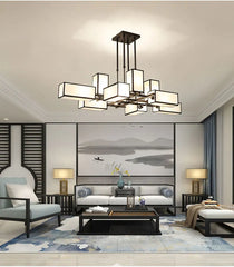 Black Geometric Fabric Shade Semi-Flush Ceiling Light