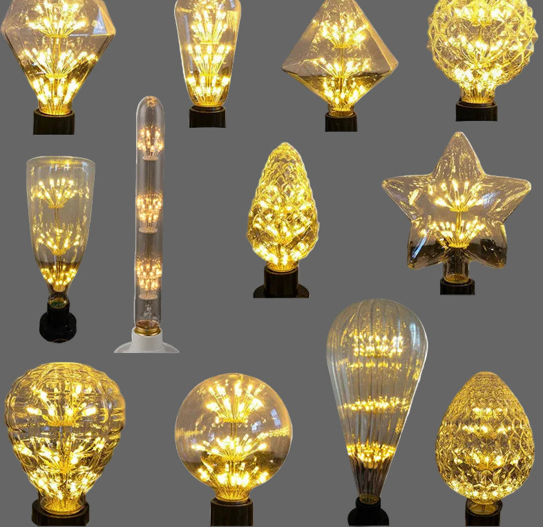 Collection of decorative LED lights in various shapes on a white background