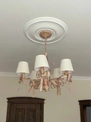 Pink Ribbon Bow Chandelier Light Fixture with Petal Accents