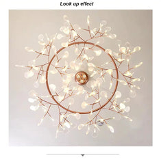 Decorative ceiling light fixture with branch-like design on a plain background
