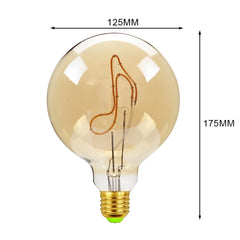 Vintage-style light bulb with dimensions labeled on a white background