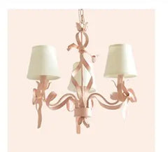 Pink Ribbon Bow Chandelier Light Fixture with Petal Accents