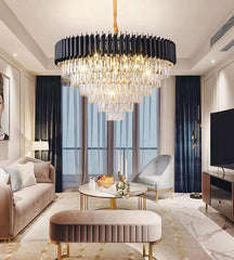 Tiered Crystal Chandelier with Black Accents and Gold Finish