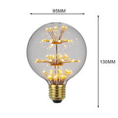Decorative light bulb with measurements on a white background