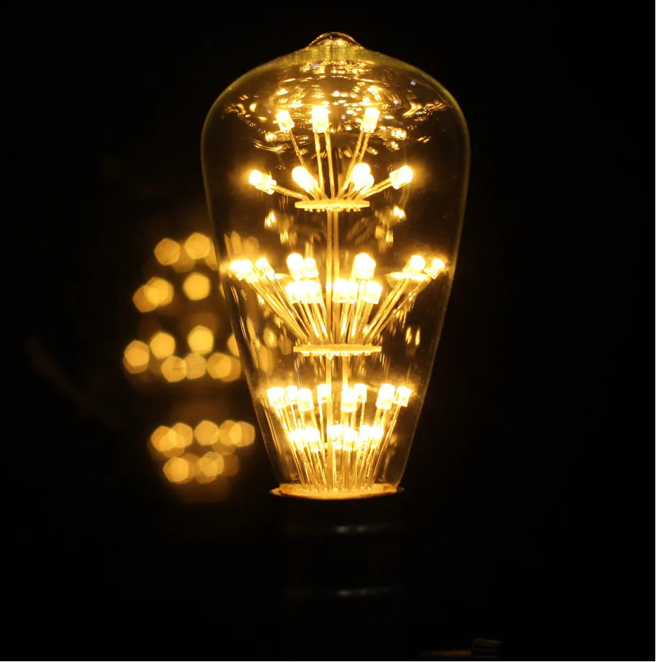 Vintage-style light bulb with intricate design on a dark background