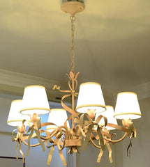 Pink Ribbon Bow Chandelier Light Fixture with Petal Accents