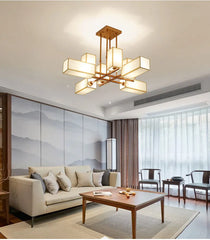 Black Geometric Fabric Shade Semi-Flush Ceiling Light