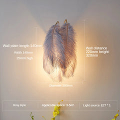 Gray Feather Wall Sconce Modern Art Deco Sconce Light