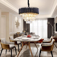 Tiered Crystal Chandelier with Black Accents and Gold Finish