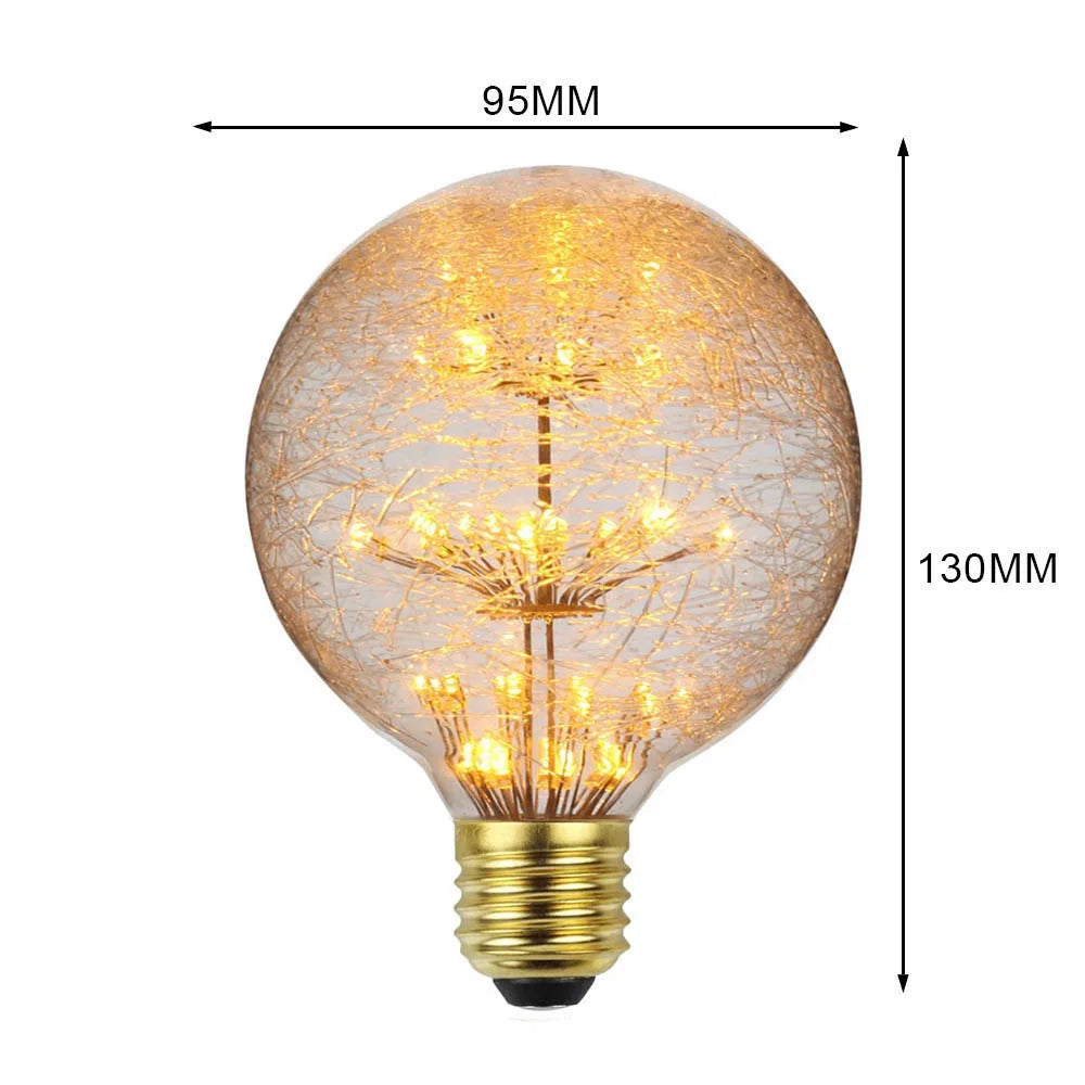 Decorative light bulb with dimensions labeled on a white background