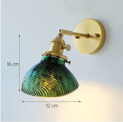 Green Fluted Glass Pendant Light with Polished Brass Accents
