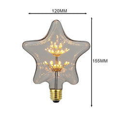 Star-shaped light bulb with dimensions labeled on a white background