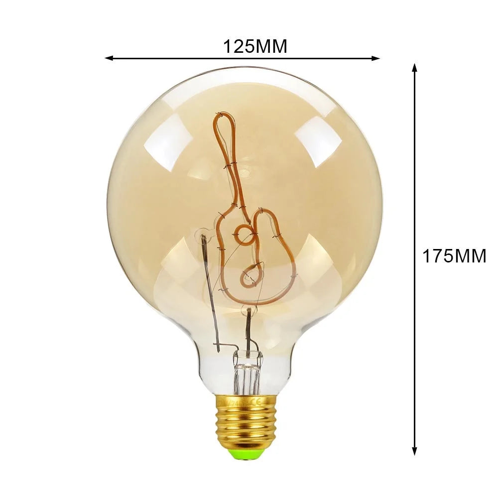 Vintage-style light bulb with dimensions labeled on a white background
