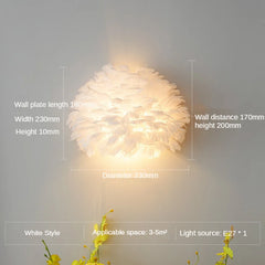 Gray Feather Wall Sconce Modern Art Deco Sconce Light