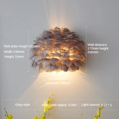 Gray Feather Wall Sconce Modern Art Deco Sconce Light
