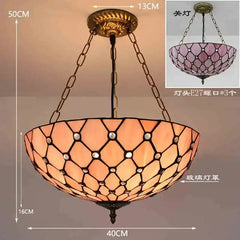 Tiffany Style Stained Glass Bead Pendant Light Bronze Finish Chain